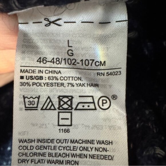 Banana Republic Sweater Mens Preppy Navy white Cable Knit Shawl Neck Yak Hair L - Picture 6 of 14